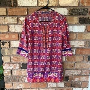 Robert Graham Meli Tunic In Pink Multi Beaded Size XS